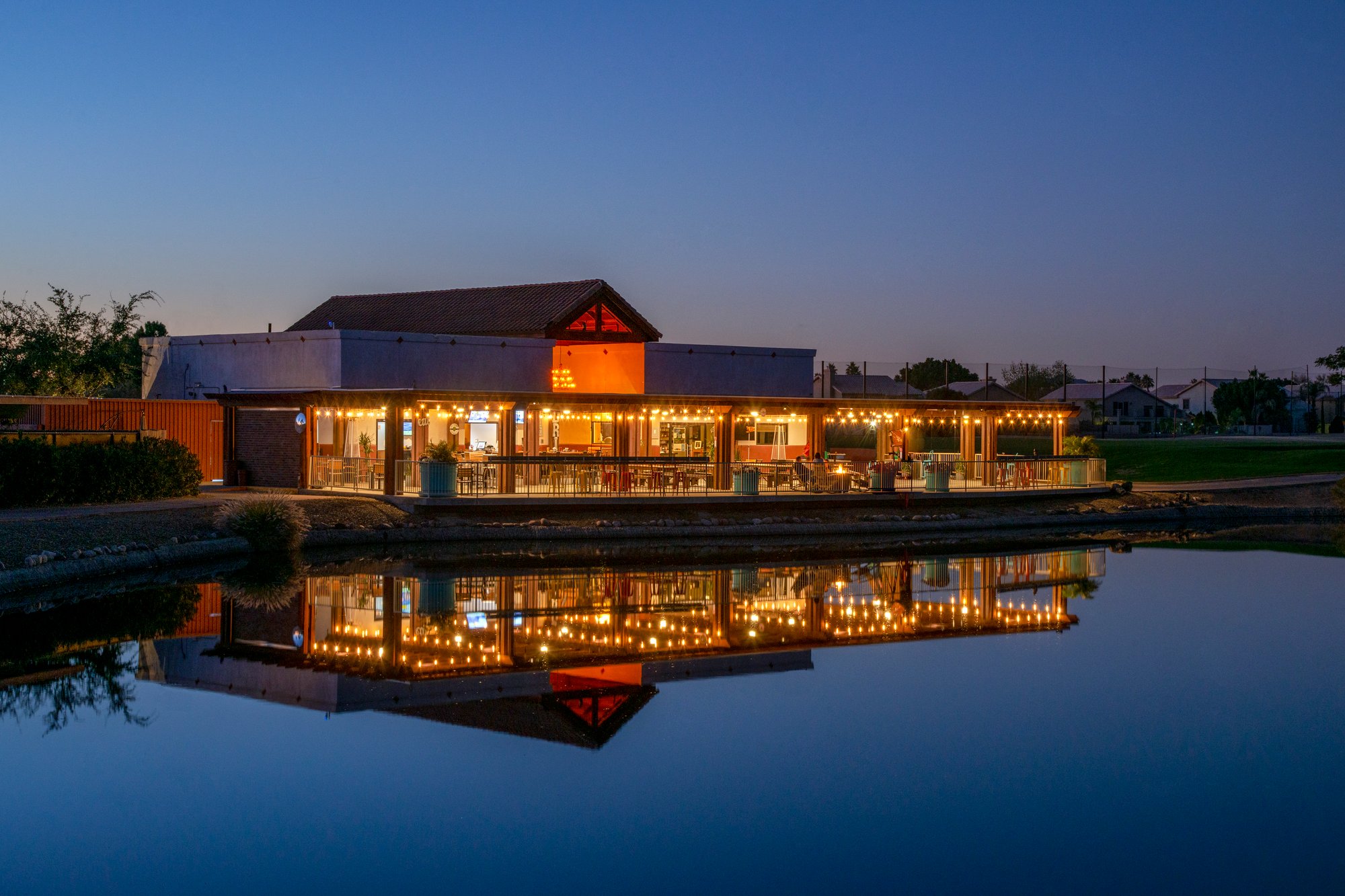 Waters Edge Patio Lit Up 