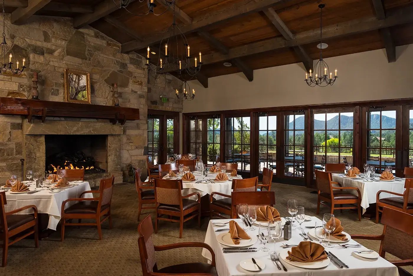 The Rim dining room fireplace