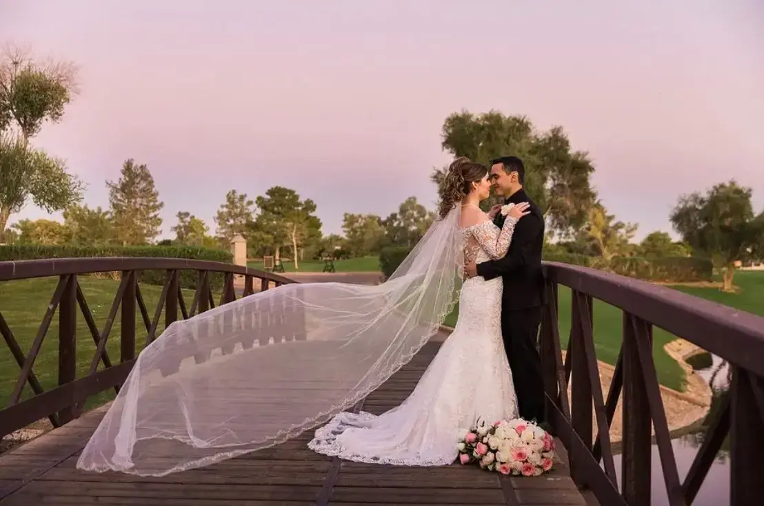 Bride   groom on the bridge